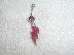 Red Glitter Lightning Bolt Belly Navel Ring Body Jewelry Piercing 14g Sexy - Picture 1 of 1