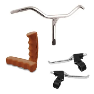 Manillar Cromado de Acero + Par de Palancas Freno Perillas Marrón- Bici - Imagen 1 de 8