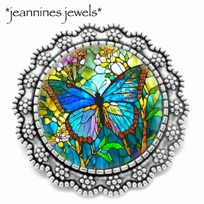 Broche Mariposa Azul Imitación Vidrieras Arte Plata Solapa Pin REGALO CONMEMORATIVO Foto 1 de 4