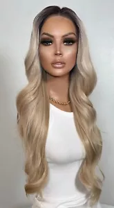Parrucca Ombré Cremosa Vaniglia Beige Bionda Radicata | Parrucca Ondulata Premium Miscela Capelli Umani - Foto 1 di 10