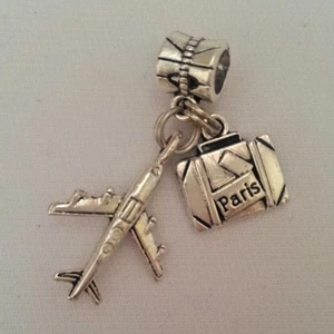 Travel World Airplane Passport Suitcase Charm Pendant f European Bracelet/ Neck - Picture 1 of 4