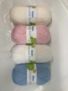 CINQUE PALLINE ROBIN DOPPIO FILATO MAGLIA BIANCO PANNA BAMBINO ROSA BLU LANA UNCINETTO DK - Foto 1 di 1