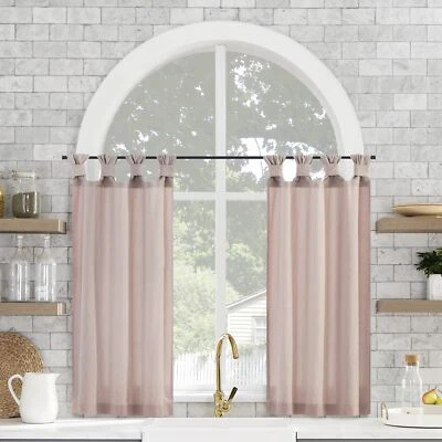 Cortinas de café Archaeo de algodón lavado ventana pequeña con lengüeta giratoria, 52" x 36", rosa Q... Foto 1 de 4