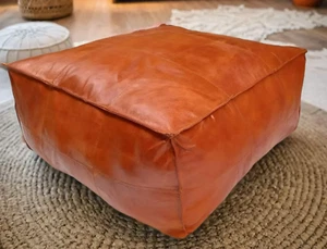 New Boho Footrest Real Aamazing Genuine Pouffe Leather Moroccan Unstuffed 30'' - Picture 1 of 4
