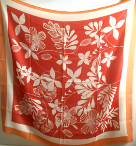 37"x37"Red Flower Print 100% Water Soluble Wool Thin Scarf Shawl 95x95cm