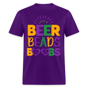 Beer Beads Boobs T-Shirt (Mardi Gras Graphic Tee Shirt) - Picture 1 of 44