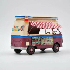 Hecho a Mano Azul/Violeta / Blanco Vintage Helado Furgoneta Modelo Decorativo De - Imagen 1 de 5