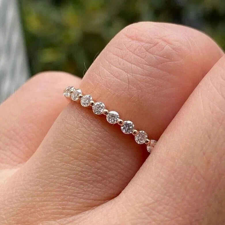 Half Eternity Wedding Band 14K Yellow Gold Round Cut CVD Lab Grown Diamond - Image 1 of 4