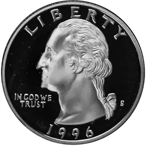 EXQUISITE FLAWLESS D-CAM 1996-S WASHINGTON QUARTER - CHOICE GEM PROOF SCARCE - Picture 1 of 3
