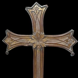GRANDE CROCIFISSO PROCESSIONE 1800 LIBERTY CHIESA ALTARE CRISTO ARTE SACRA - Picture 1 of 11