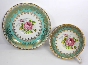 Royal Stafford Turquoise, Gold Chintz, Rose Tea Cup & Saucer #2362. 1950s - Bild 1 von 10