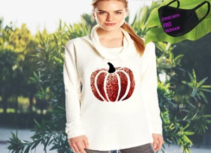 Camisa Calabaza Manga Larga Capucha Cuello Acción de Gracias Halloween Estampado Guepardo - Imagen 1 de 2