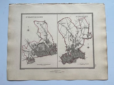 Mapas antiguos de ciudades de Middlesex Marylebone Finsbury 1835 Foto 1 de 4