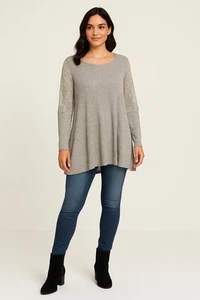 Premise grau Strick Spitzenärmel Tunika Top Gr. M Neu mit Etikett - Bild 1 von 6