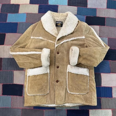 Vintage 70's Western Outdoor Sears Sherpa Fleece lined Suede Jacket Coat Size XL - Image 1 of 4