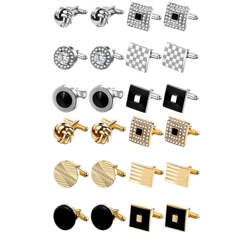 6 Pairs Cufflinks for Men Cuff Links Shirt Suit For Wedding Groom Business Gift - Image 1 of 4
