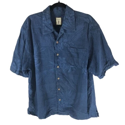 Camisa Aloha Hawaiana Jaxx Jaxx Para Hombres Seda Floral Estampado Tropical Bolsillo Azul L Foto 1 de 4