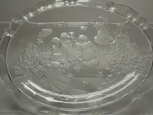 MIKASA Christmas HOLIDAY LIGHTS Frosted Crystal Platter Angels Stars Trees - 9" - Picture 1 of 6