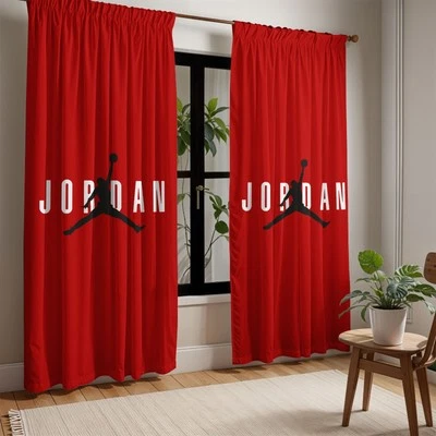 Cortina Jumpman Jordan roja negra blanca tema baloncesto habitación adolescente ventana decoración Foto 1 de 4