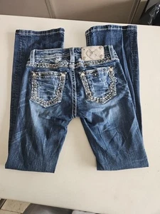 Jeans Miss Me bambina KE8455B taglia 10 bootcut ricamato strass 27 cuciture interne - Foto 1 di 15