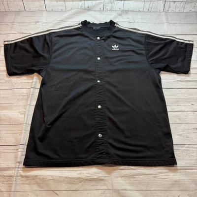 Camisa Adidas Vintage Anos 90 Preta Camp Botão para Cima 3 Listras Masculina Tamanho GG - Imagem 1 de 4