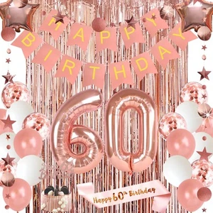 60th Birthday Decorations for Women, Happy Birthday Banner Cake Topper Rose G... - Picture 1 of 7