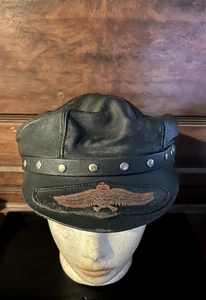 Vintage Freedom Machine Black Leather Captains Hat Studded Band Made in USA - Picture 1 of 8