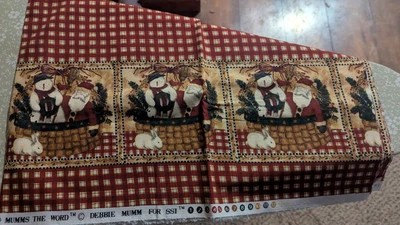 Snowman & Santa Border On Red Check Cotton Fabric (Mumms The Word, Debbie Mumm) - Image 1 of 4