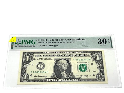 2013 $1 One Dollar, FEDERAL RESERVE NOTE Atlanta,' PMG 30 VF', (#28) - Image 1 of 2