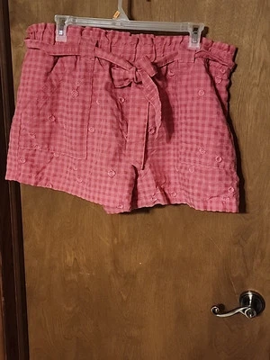 Time and Tru Women’s Pink Gingham Paperbag Tie Waist Shorts XXXL 5909 - Image 1 of 4