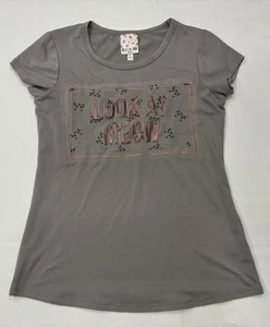 Belle Du Jour Girls Short Sleeve T-shirt Cat Look At Me Meow Size S Gray - Picture 1 of 5