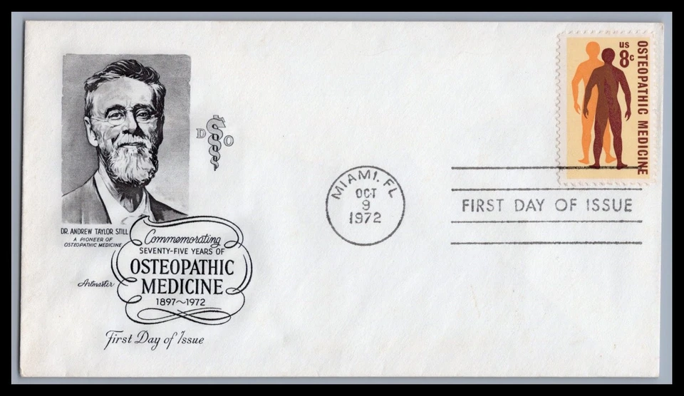 US FDC # 1469 8c Osteopathic Medicine  Artmaster S Cancel 1972, 9E754 - Image 1 of 1
