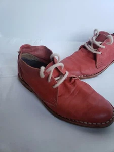 Italian Leather Vero Cuoio Floppy Bootie Chukka Shoes Salmon Red Lace Up Size 37 - Picture 1 of 7