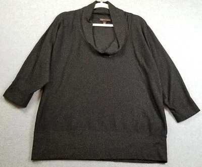 Dana Buchman Top Womens Large L Black Metallic Glitter ¾ Sleeve Cowlneck Stretch - Image 1 of 4