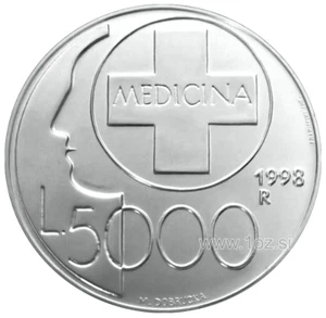 SAN MARINO 5000 LIRE 1998 (MEDIZIN) SILBER Gedenkmünze (KM# 385) UNC - Bild 1 von 5