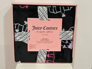 Juicy Couture Blanket Plush Throw Black with Crowns Print in Gift Box NEW - Picture 1 of 2