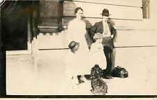 RPPC Earl's Family & His Spaniel Wait for His Business Departure~Brief Case 1913