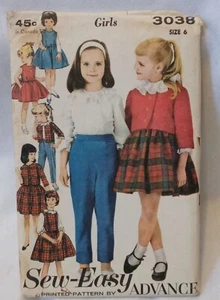 Uncut Girls 6 Jumper Dress Shirt Pants Jacket Easy Vintage Sewing Pattern 3038 - Picture 1 of 2