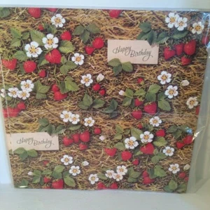 Nos 1980er Jahre Vintage Geschenkverpackung Papier Erdbeere Patch Happy Birthday - Bild 1 von 2