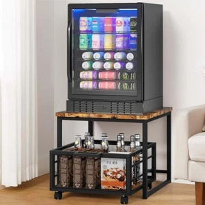 Mini Bar Fridge Beverage Cooler Drinks Refrigerator Stand with Drawer Cart Home - Picture 1 of 12
