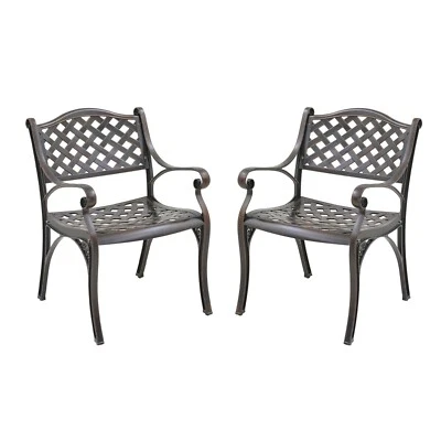 Clihome 2Pcs Outdoor Cast Aluminum Dining Chair Armrest Patio Bistro Chair Brown - Image 1 of 4