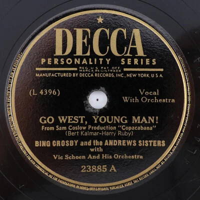 Bing Crosby - Go West, Young Man! / Tallahassee 1947 10" 78 rpm Record 23885 - Image 1 of 4