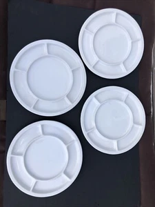 4 Kiste & Fass Fondueteller Keramik weiß geteilt 10 1/2" rund geschnitten - Bild 1 von 6