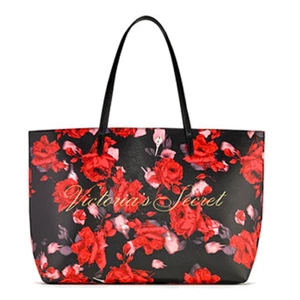 Victoria's Secret New! Limited Edition Tote Bag Black Red Floral - Picture 1 of 3