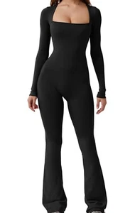 QINSEN Jumpsuits für Damen Square Neck Wide Leg Full Length Strampler Playsuit Gr. L - Bild 1 von 12
