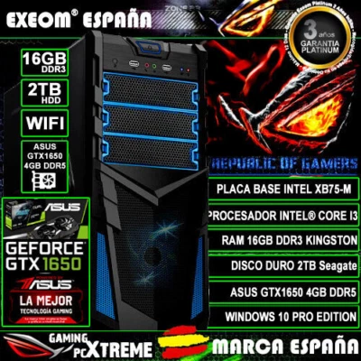 Ordenador Gaming Pc Intel Core i3 16GB 2TB ASUS GTX1650 4GB Gaming Sobremesa - Imagen 1 de 4