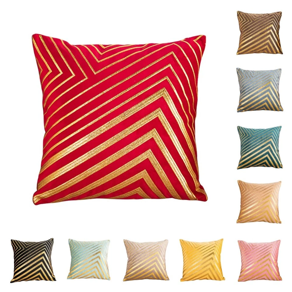 Gold Shiny Stripe Velvet Cushion Cover Home Sofa Bed Car Throw Pillow Case 18'' - Image 1 of 1