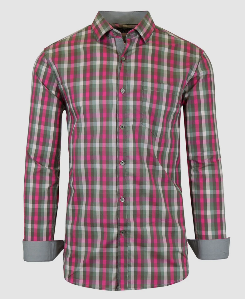 $59 Galaxy By Harvic Men's Slim-Fit Pink Button Down Striped Dress Shirt Size M - Image 1 of 1