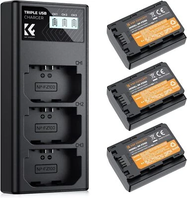 K&F Concept NP-FZ100 Battery & Upgraded LCD Charger for Sony A7iii A6700 A7iv A9
