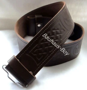 KILT BELT EMBOSSED BROWN LEATHER SCOTTISH CELTIC THISTLE sizes SMALL to XX-LARGE - Picture 1 of 2